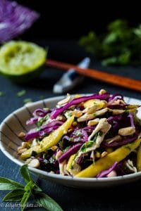 Chicken cabbage mango salad is so refreshing and crunchy with contrasting flavors and textures. It is a beautiful salad with vibrant colors