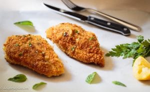 Basil spinach stuffed chicken breast is crispy on the outside, and flavorful, moist and juicy on the inside