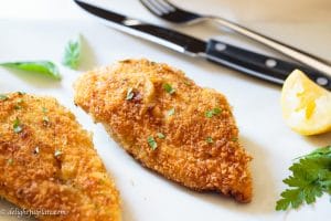 Basil spinach stuffed chicken breast is crispy on the outside, and flavorful, moist and juicy on the inside