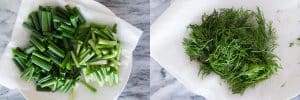 Prepare scallion and dill for Vietnamese turmeric fish (Cha Ca La Vong)