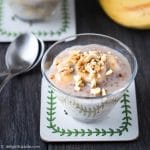 Banana Tapioca Pudding, a Vietnamese sweet soup, with creamy coconut soup, banana slices, tapioca pearls and roasted peanuts.