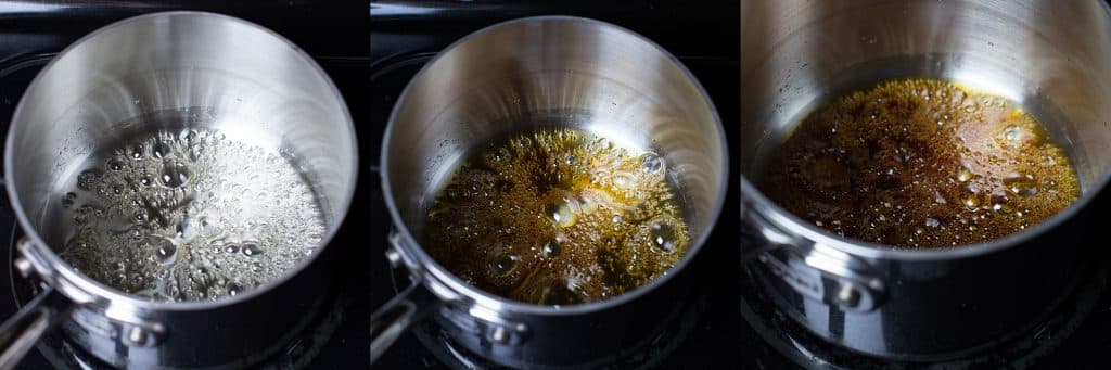 Making caramel sauce for Vietnamese caramelized fish (ca kho)