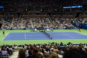 Along the courtside view at Arthur Ashe stadium - US Open tennis tournament