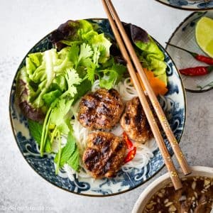 Vietnamese Grilled Pork Meatballs with Vermicelli Noodles (Bun Cha)
