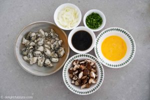 Ingredients for mushroom oyster rice bowl (oyster donburi)