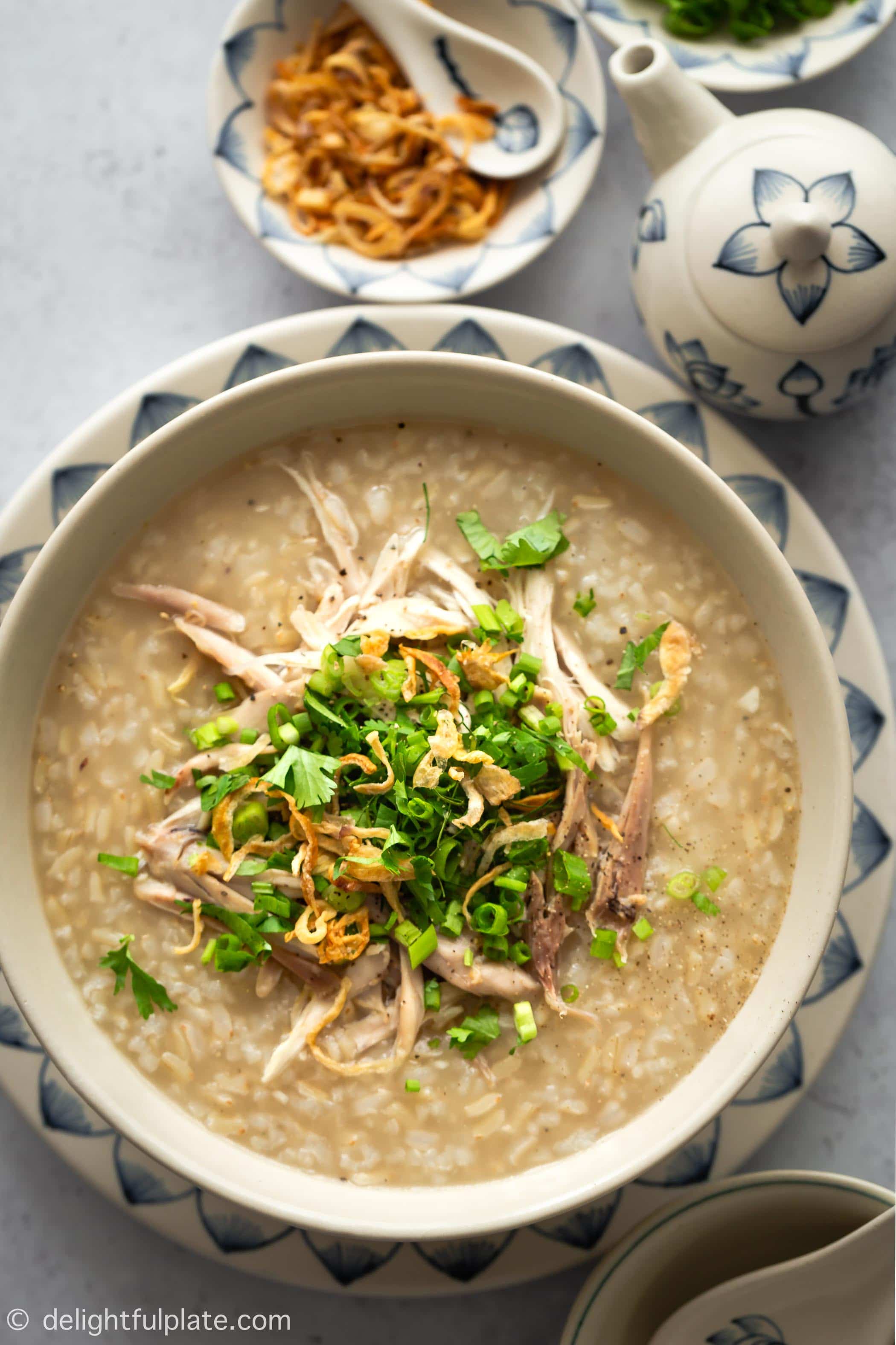This Vietnamese Chicken Congee with Brown Rice is an easy and healthy dish to cook in your pressure cooker (such as an Instant Pot). It is Vietnamese classic comfort food.