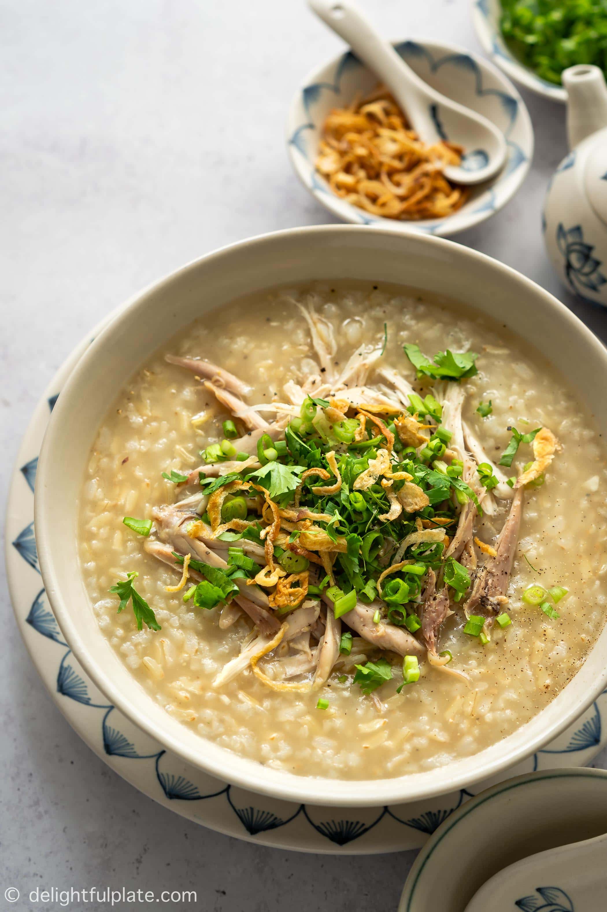 This Chicken Congee with Brown Rice is a classic Vietnamese congee made in a healthier and more flavorful way. Cooking this congee with a pressure cooker such as an Instant Pot yields a perfect creamy texture in a short amount of time. Very easy and tasty!