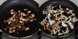 Saute mushrooms and onions for oyster donburi