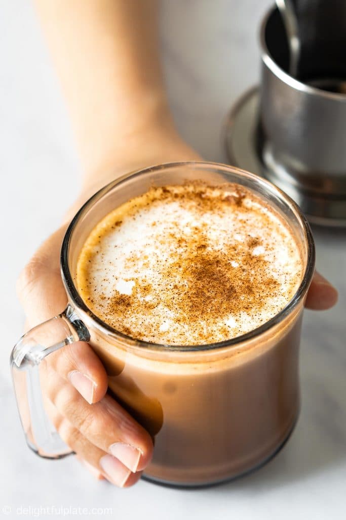 This easy homemade Caffè Mocha is a perfect drink to start your day. It has the aroma and intensity of Vietnamese coffee, combined with a chocolatey flavor.