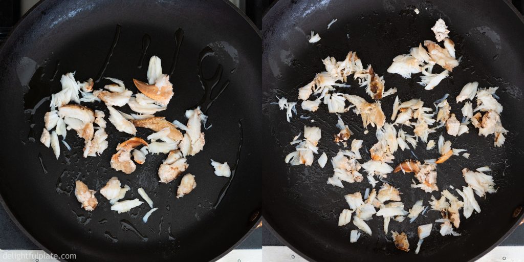 Crab Scrambled Eggs Step 1: sauté the crab meat.