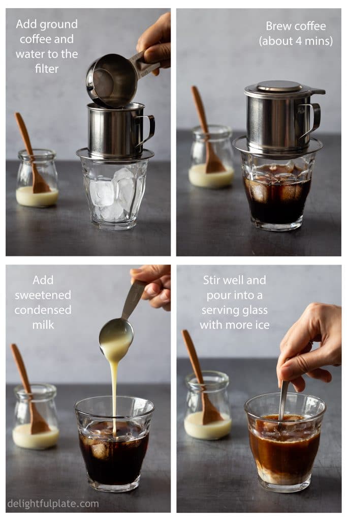 Step-by-step how to brew Vietnamese Iced Coffee (Cafe Sua Da) at home.