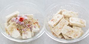 Marinate tofu with minced lemongrass, shallots and bird's-eye chili