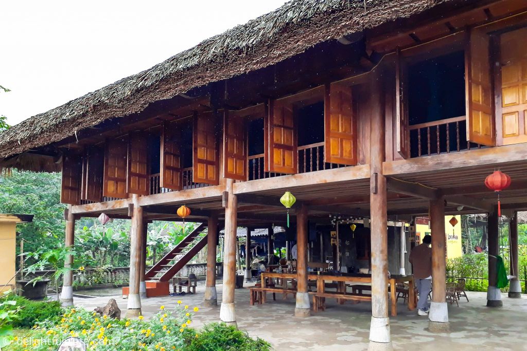 The traditional wooden house on stilts at Xoi Farmstay, Yen Bai