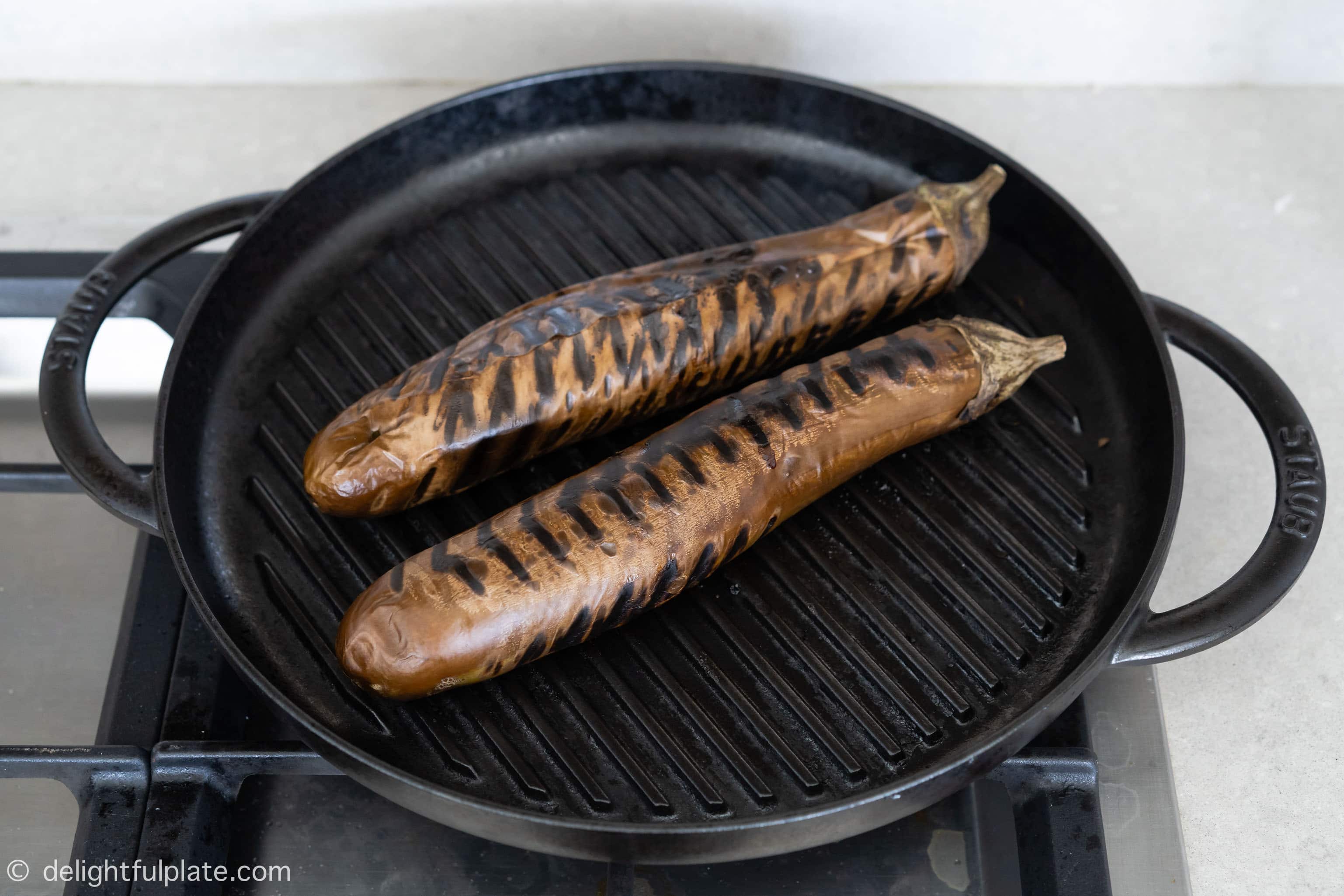 Grilling whole eggplants