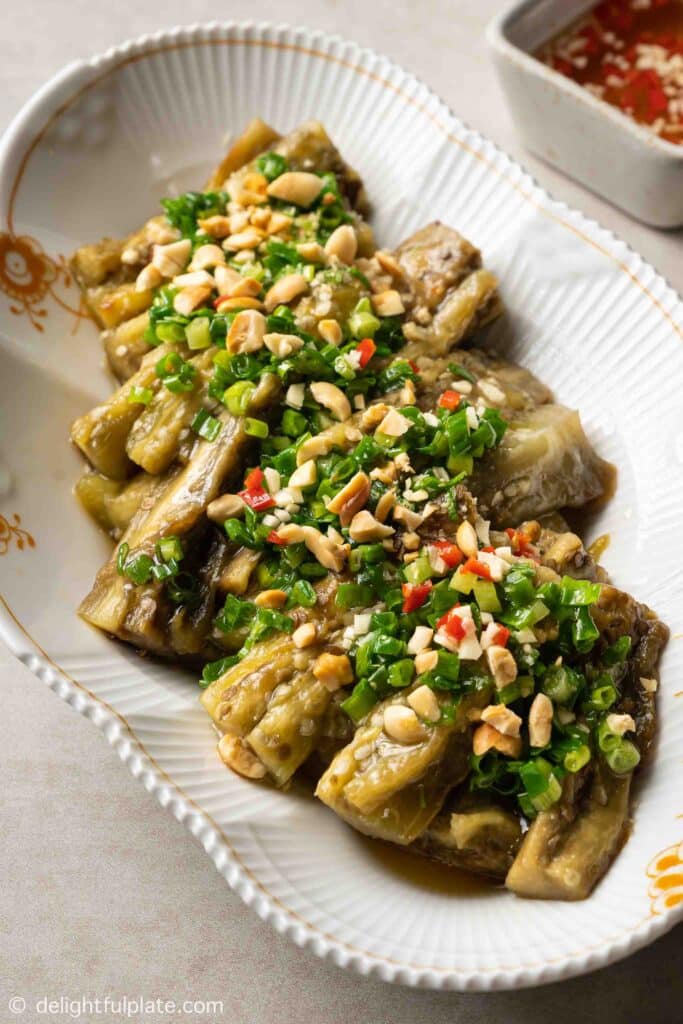 a plate of Vietnamese grilled eggplant