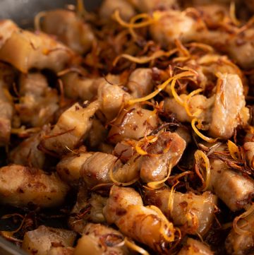 pieces of pork belly that have been browned with lemongrass, fish sauce and sugar.
