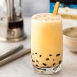 A glass of brown sugar bubble milk tea