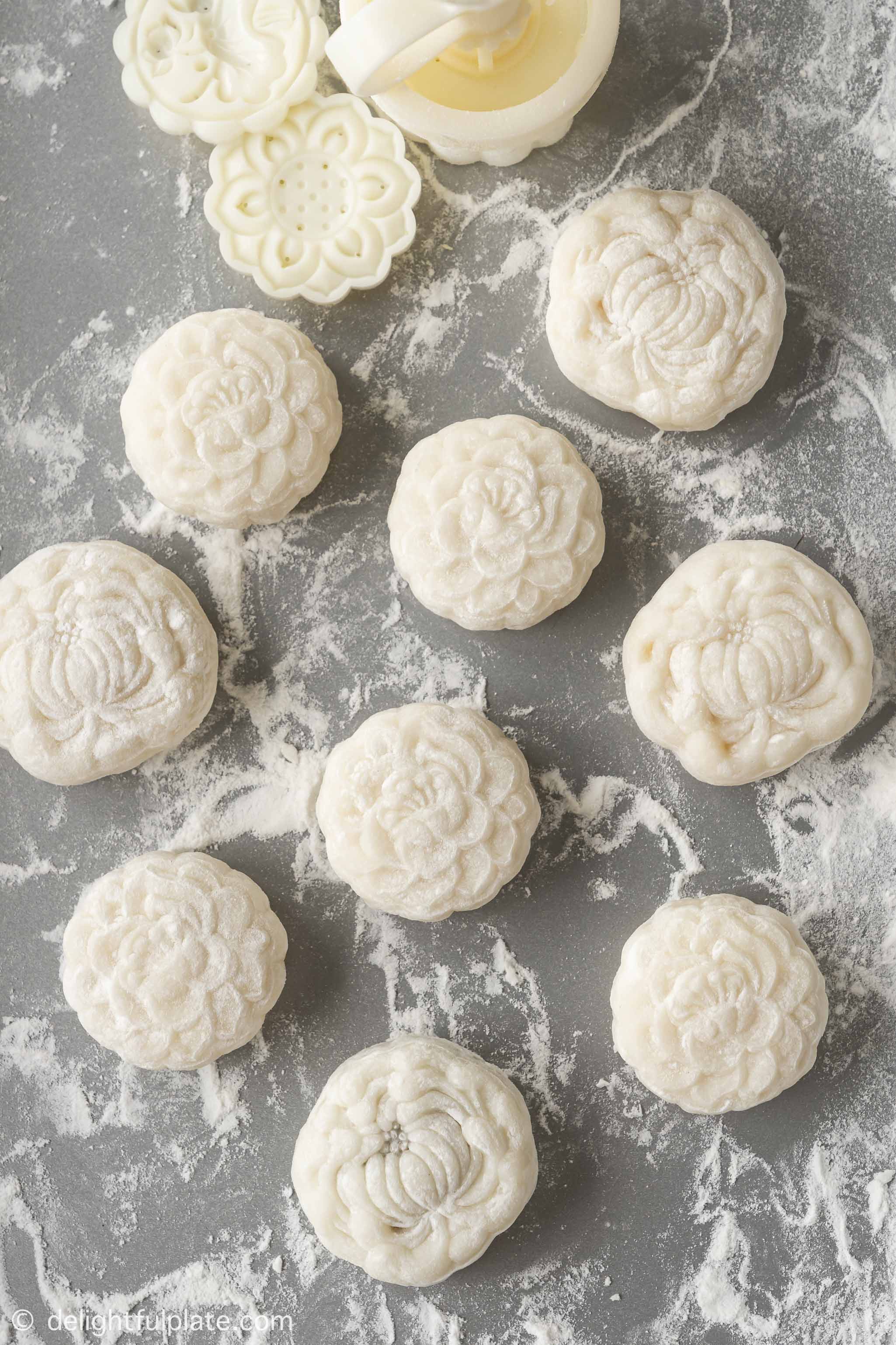 handmade snow skin mooncakes on a tray