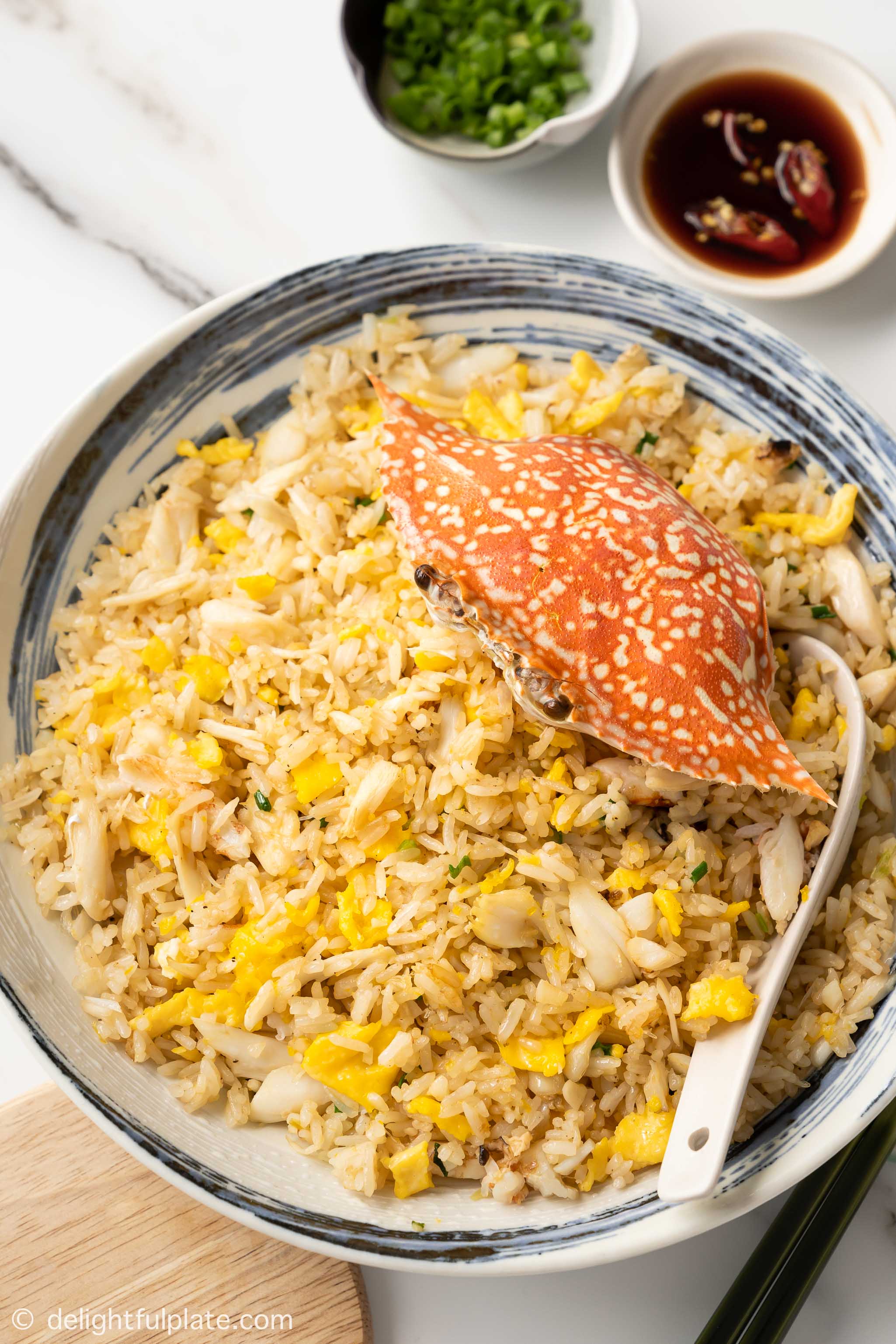 a plate of crab fried rice