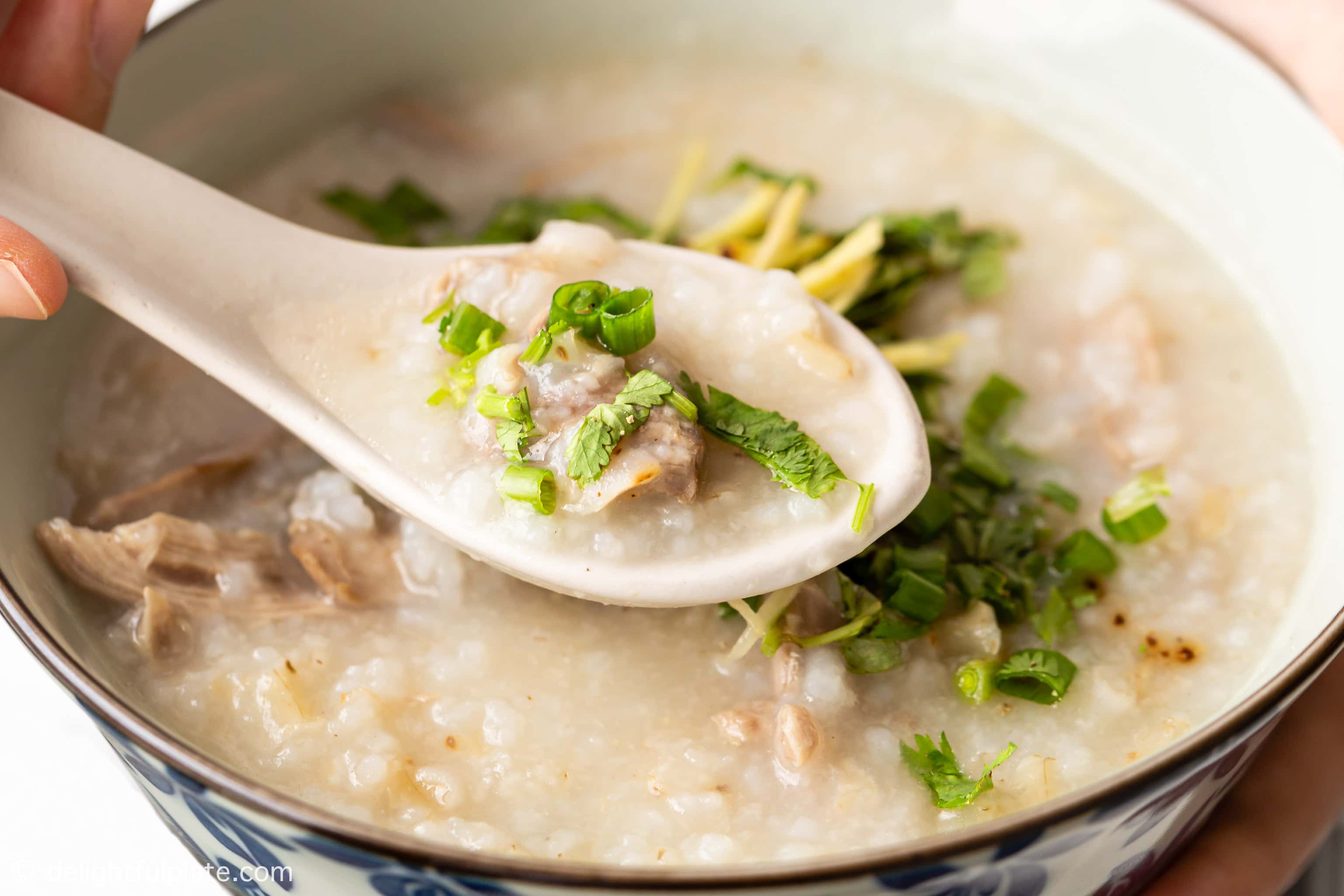 a bowl of duck porridge