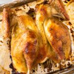 a lemongrass roast chicken on a baking sheet