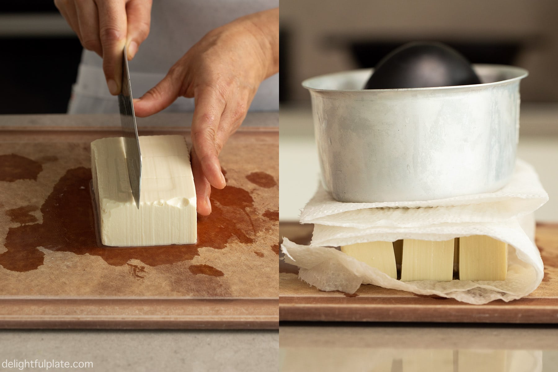 step 1: slice tofu and drain out excess water