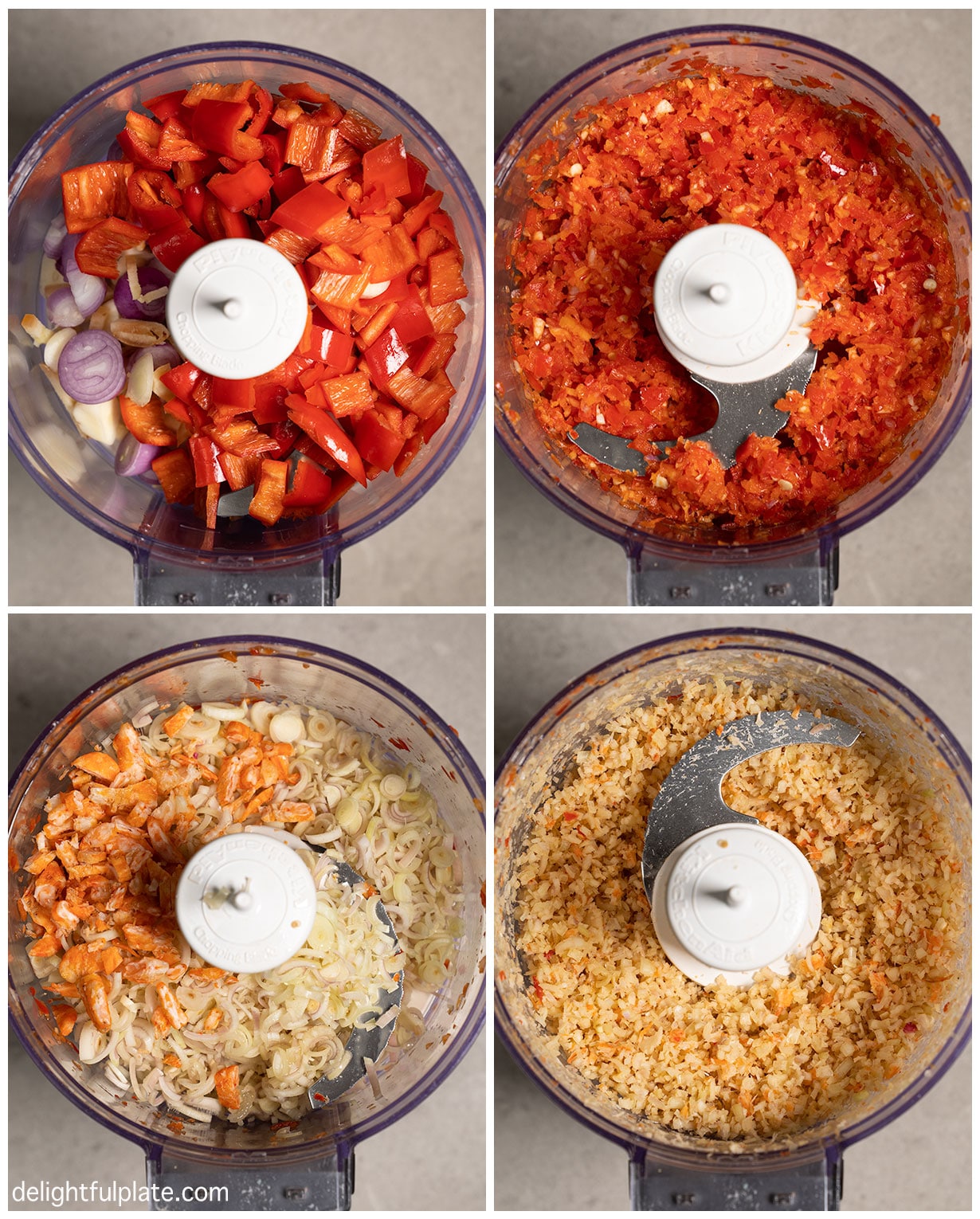 Process ingredients for sate sauce in a food chopper