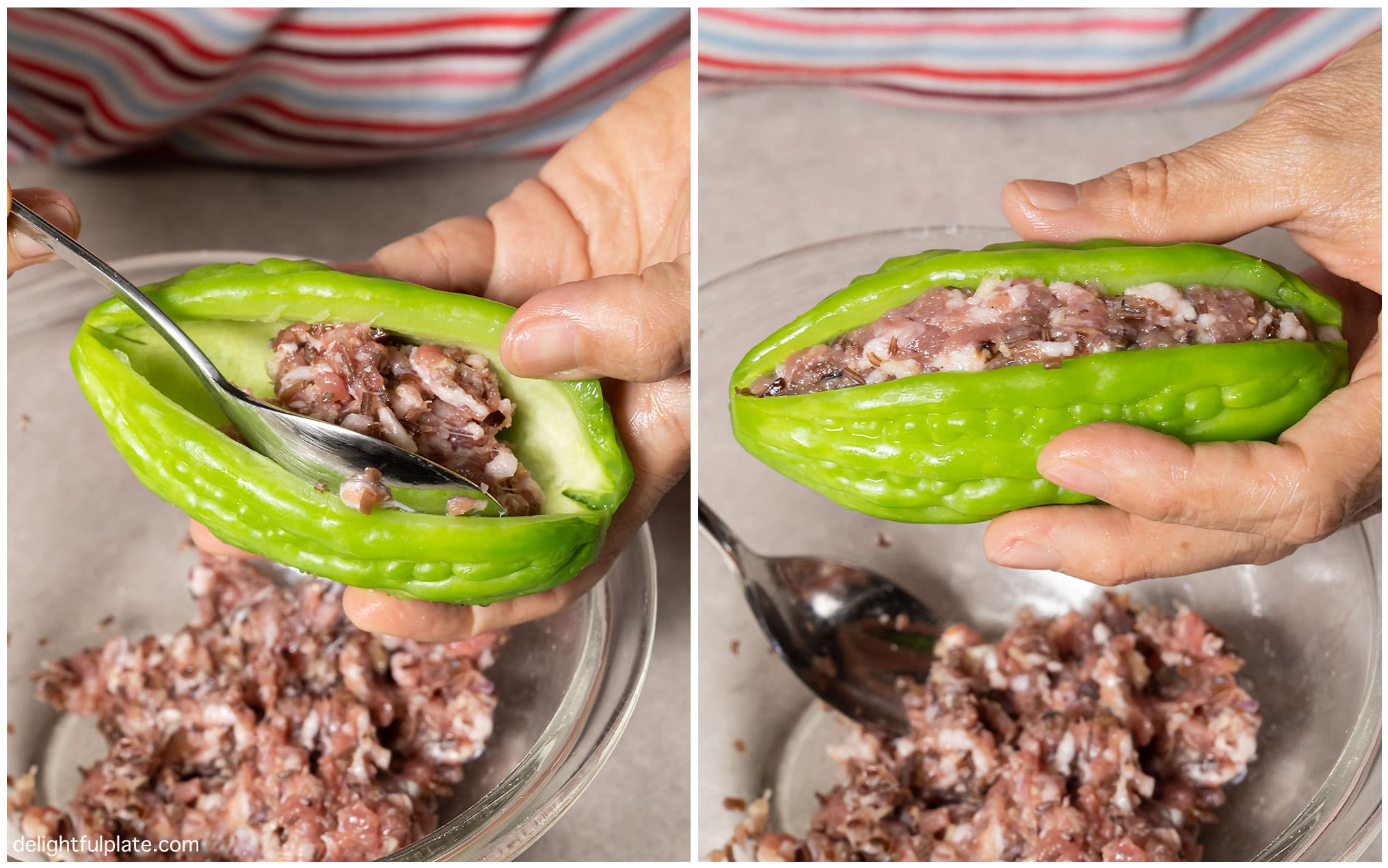 stuffing bitter melon with the meat filling