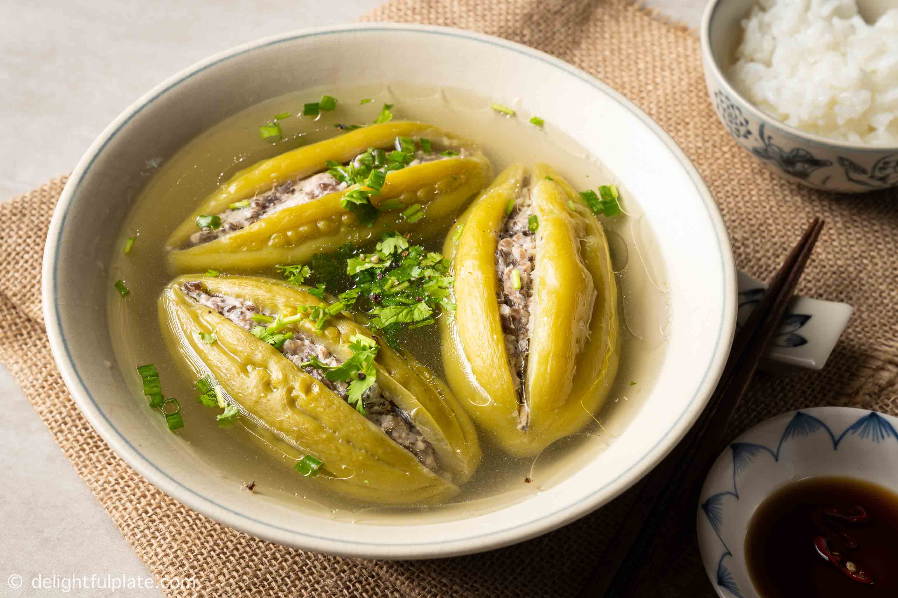 a bowl of Vietnamese stuffed bitter melon soup