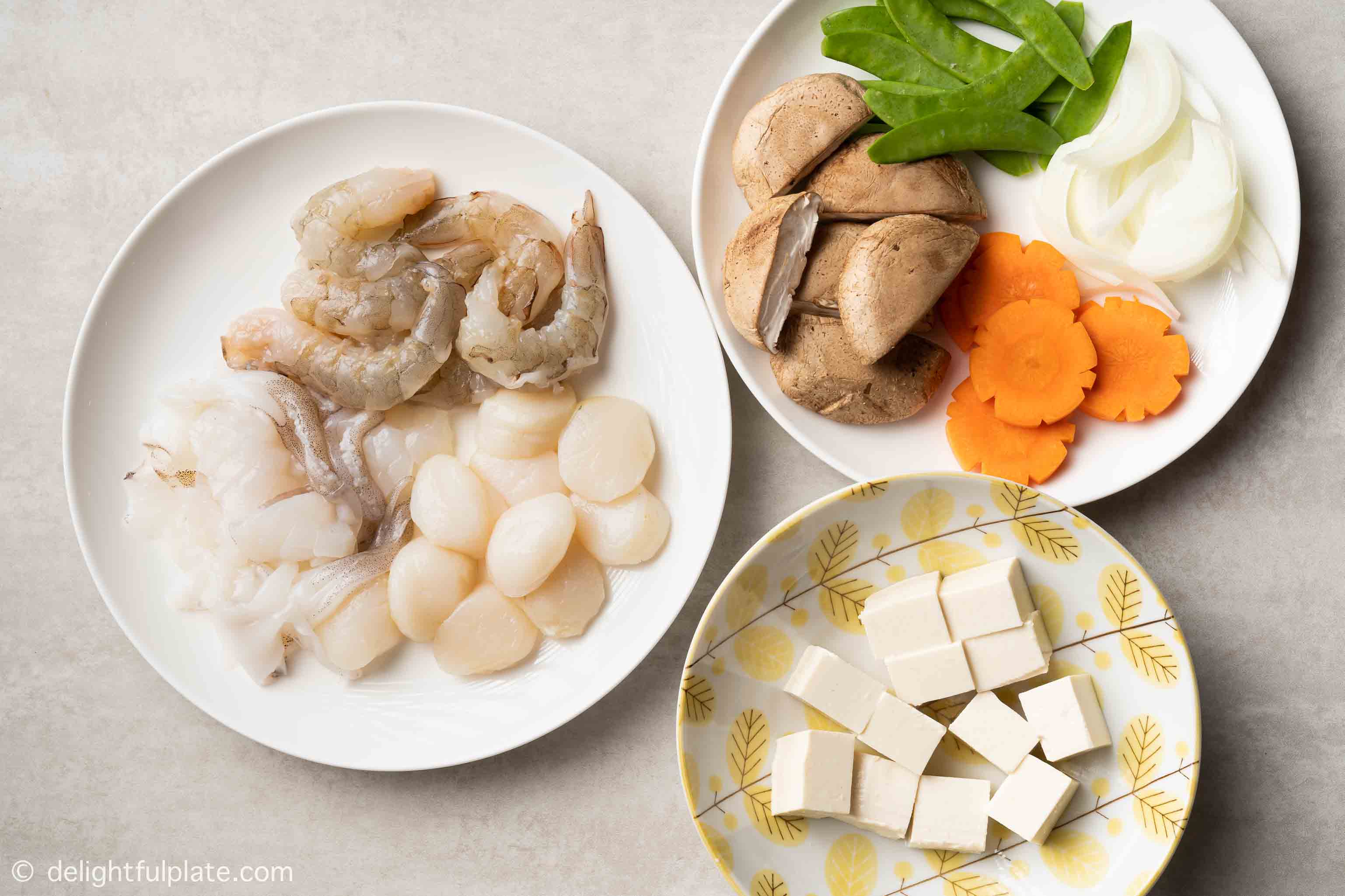 plates containing main ingredients for the recipe