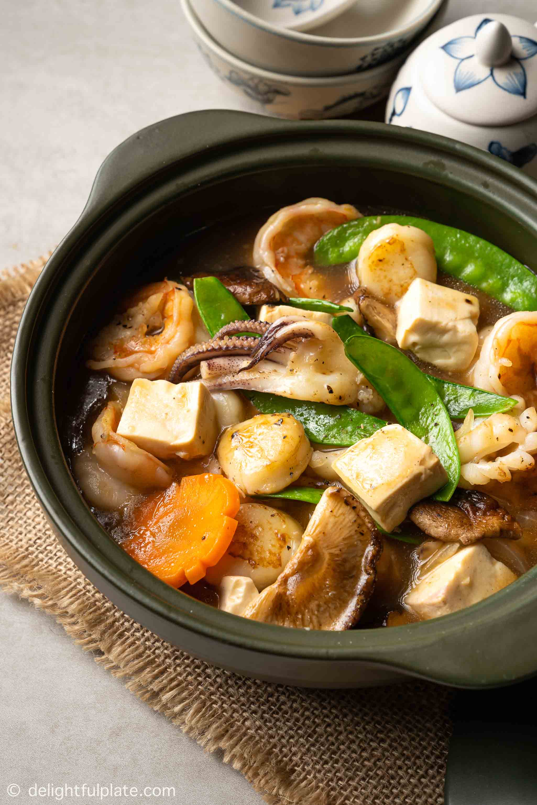 a pot of seafood and tofu casserole