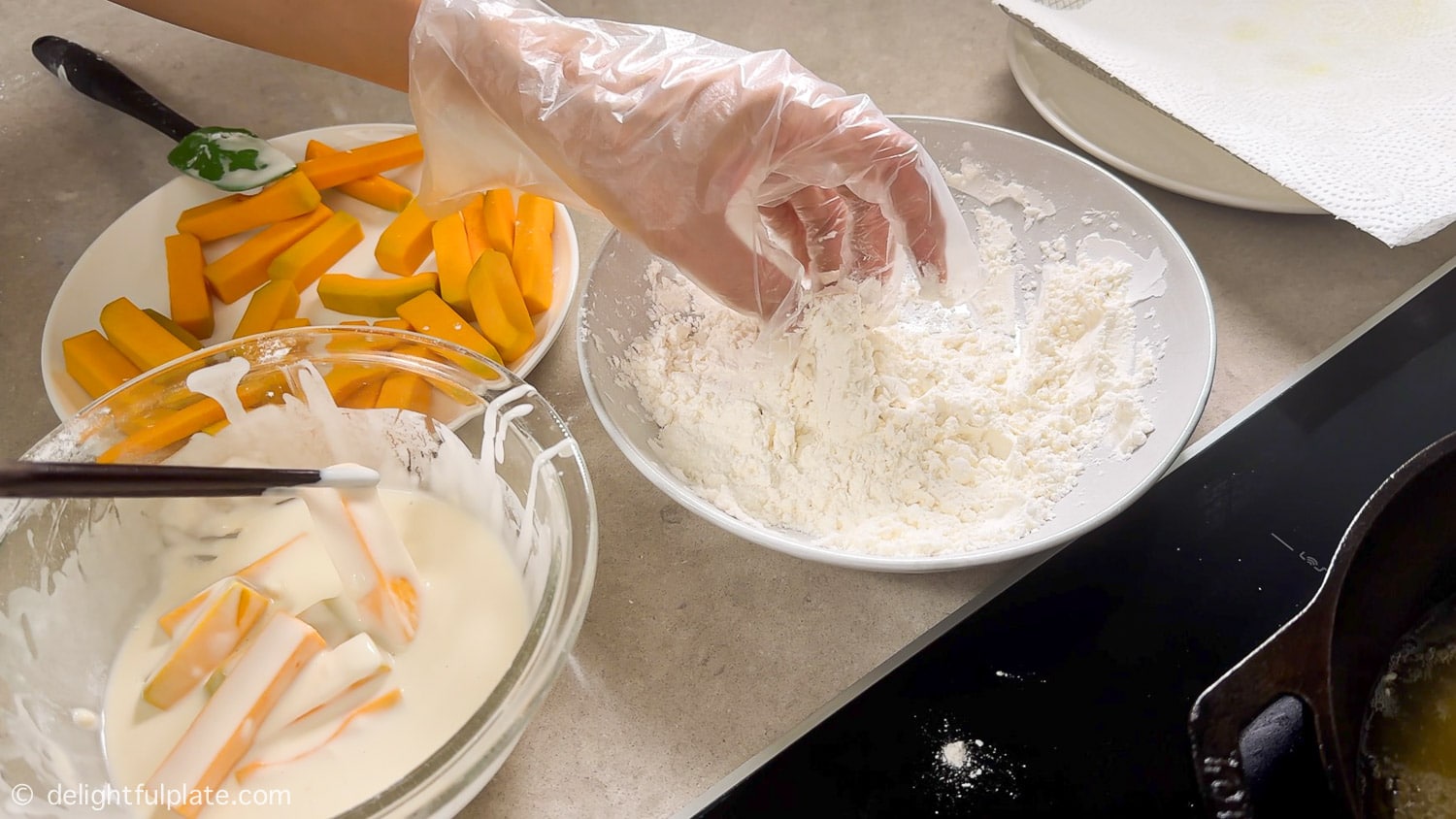 Coating pumpkin with wet batter