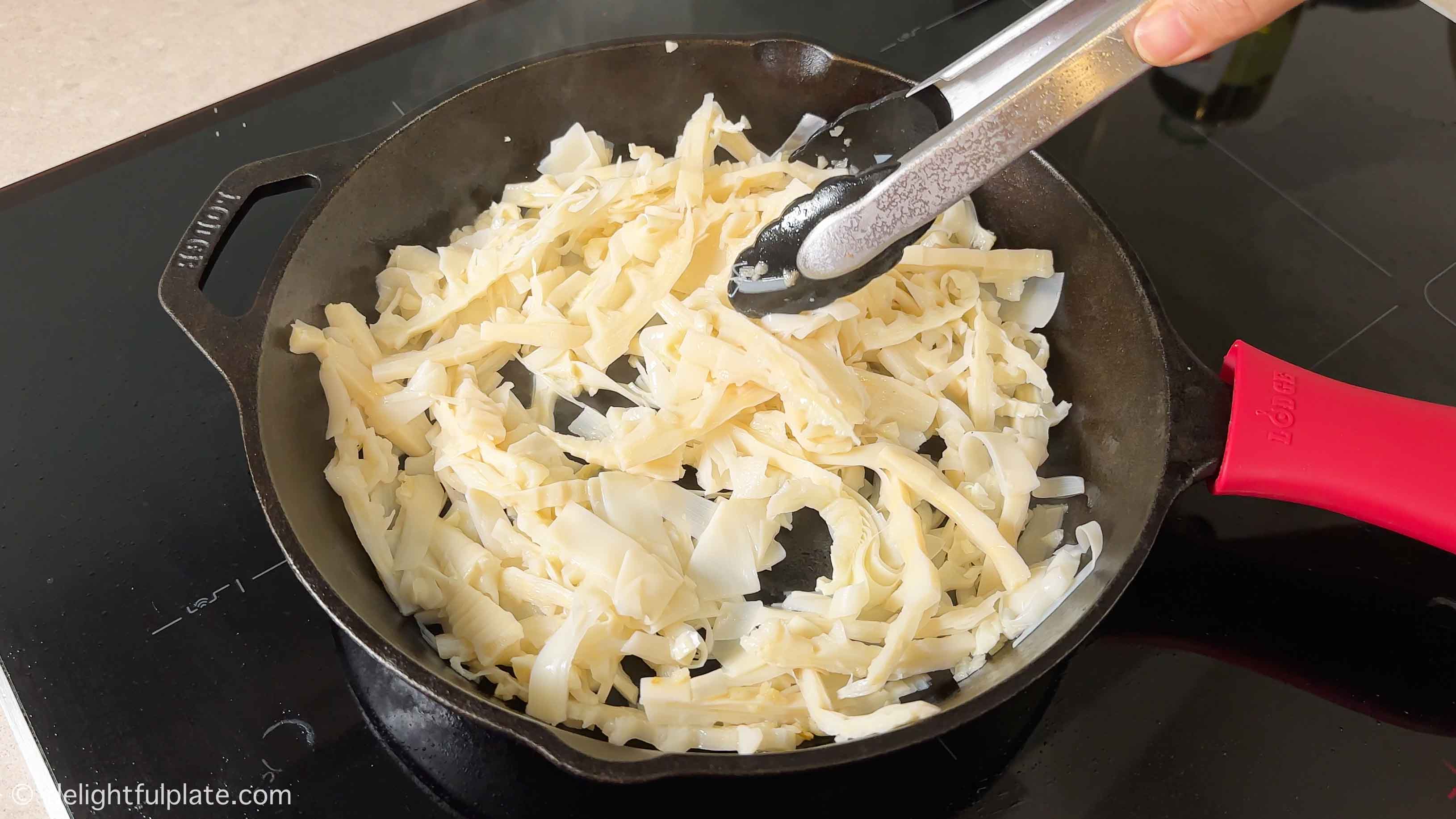 saute bamboo shoots in a skillet