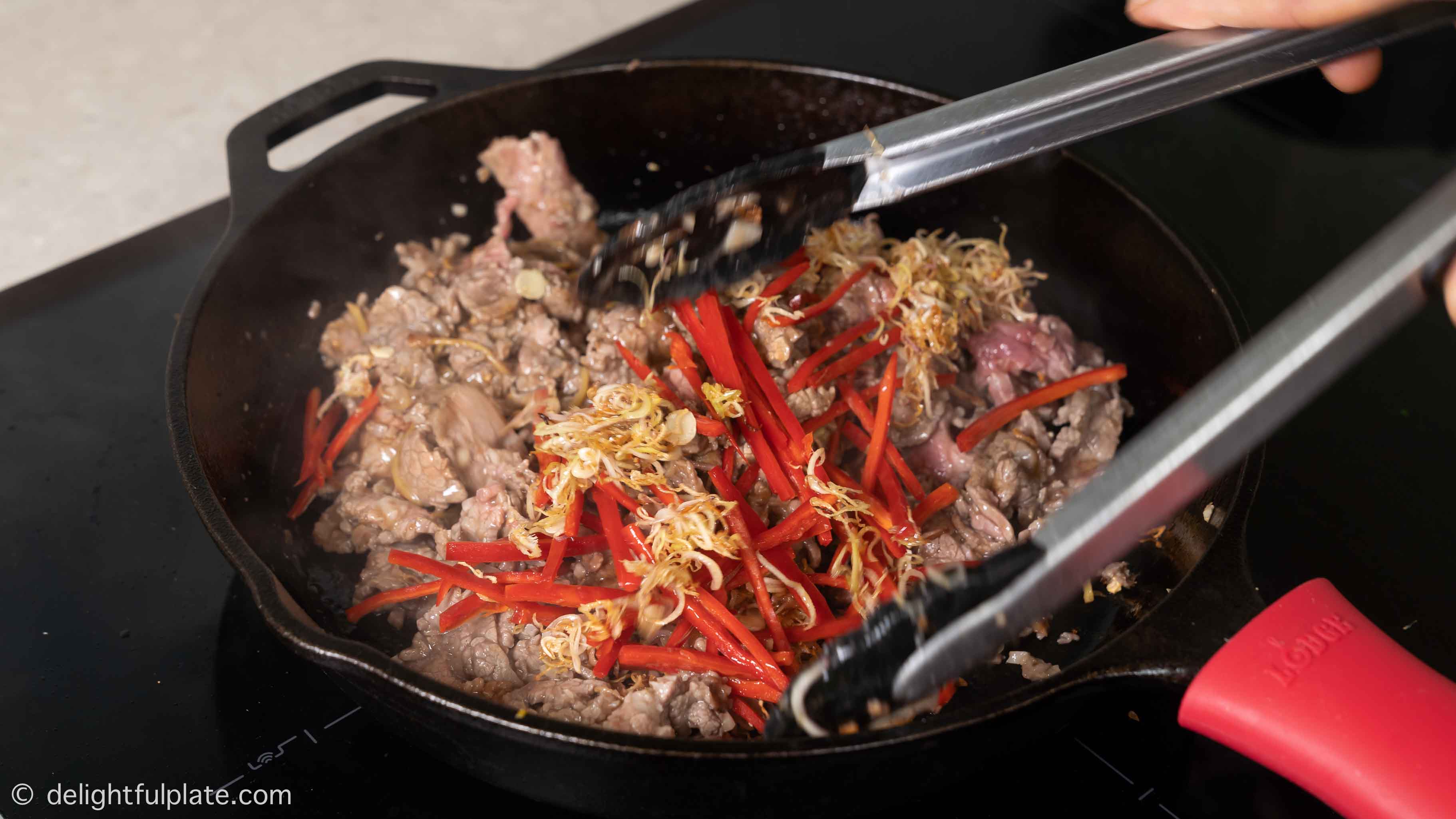 add red chilies to the skillet