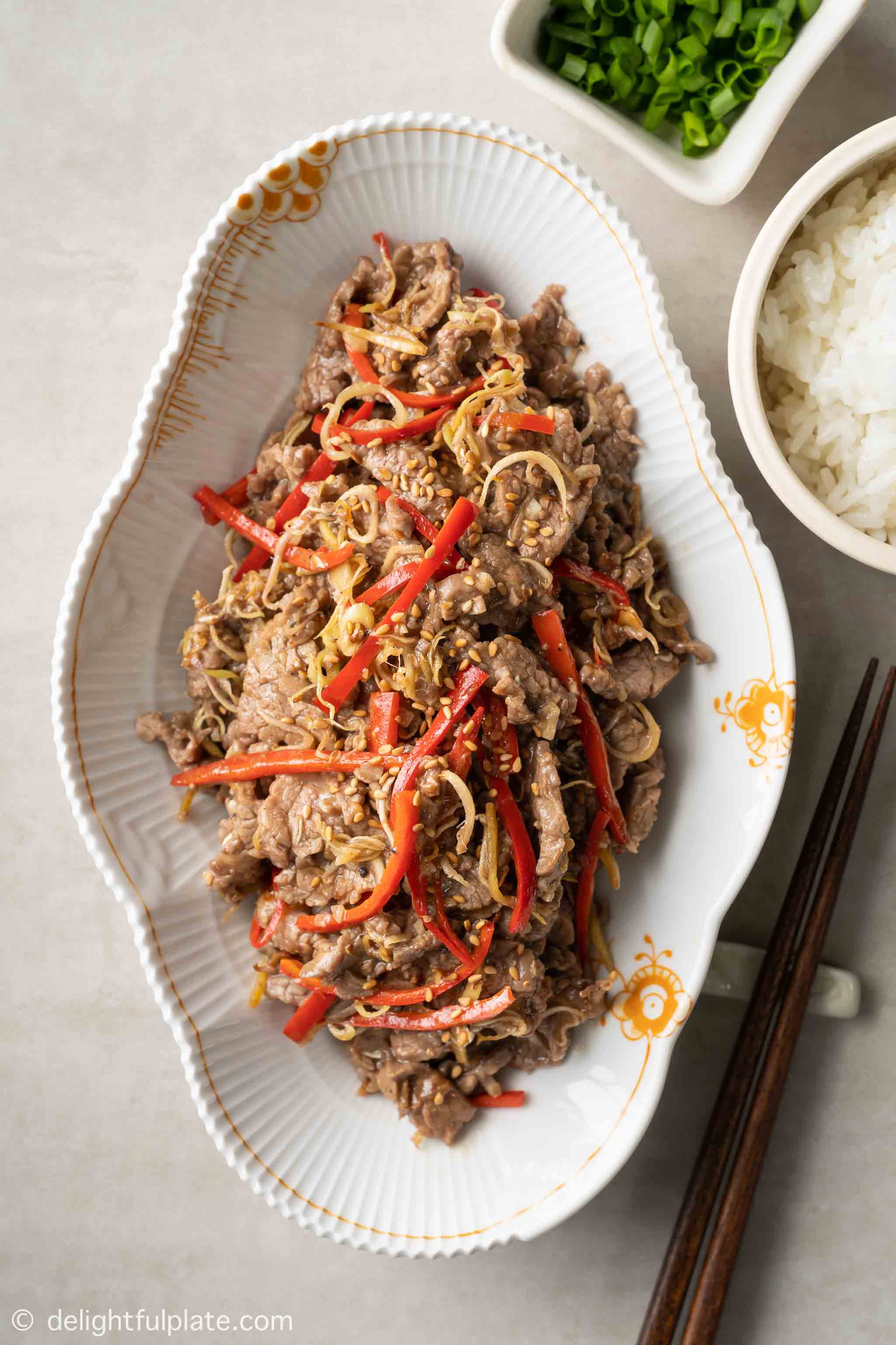 a plate of Vietnamese chili lemongrass beef stir-fry