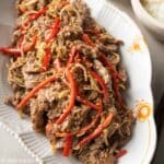 a plate of Vietnamese stir-fried beef with lemongrass