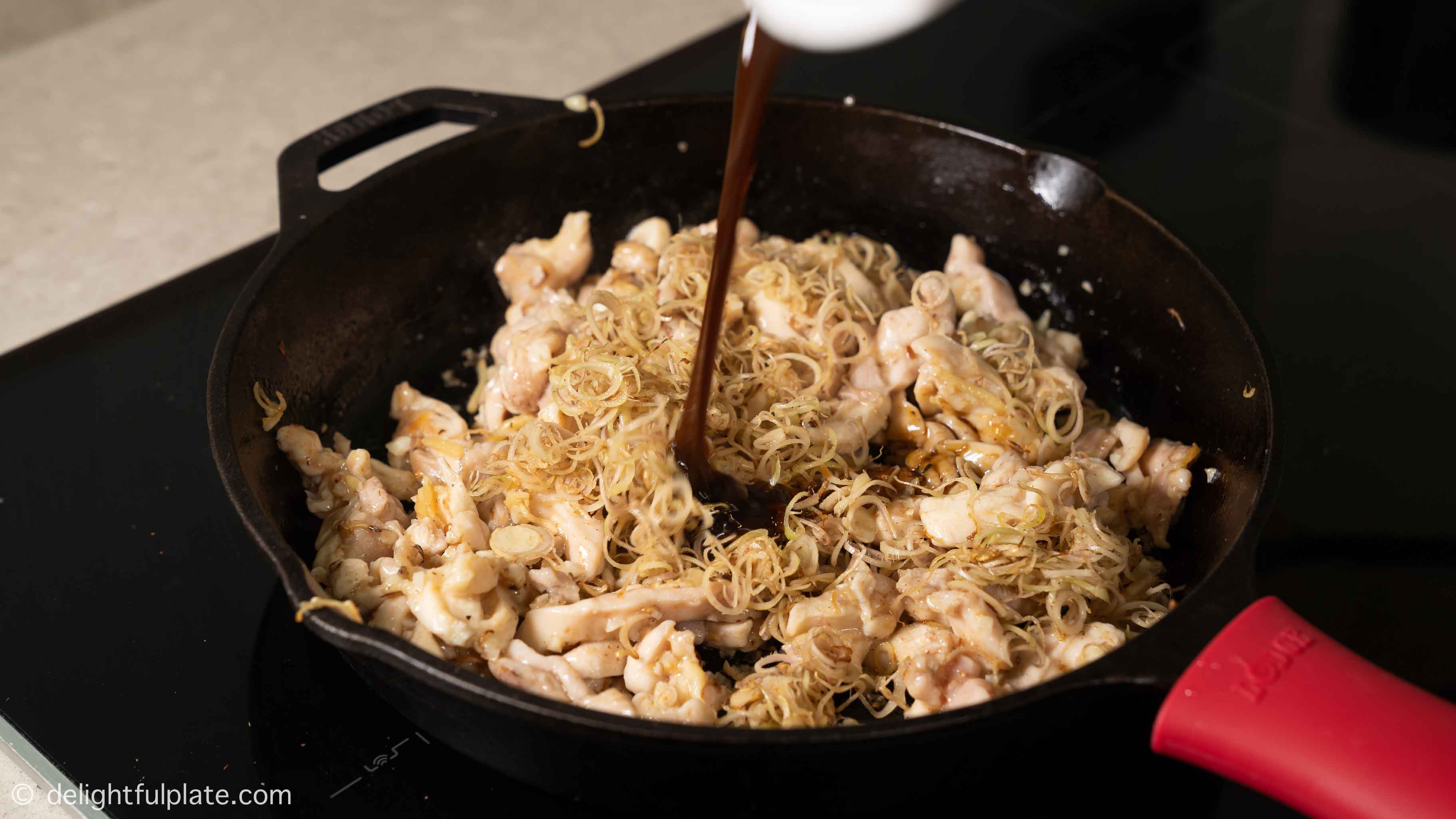 pour seasonings into the pan