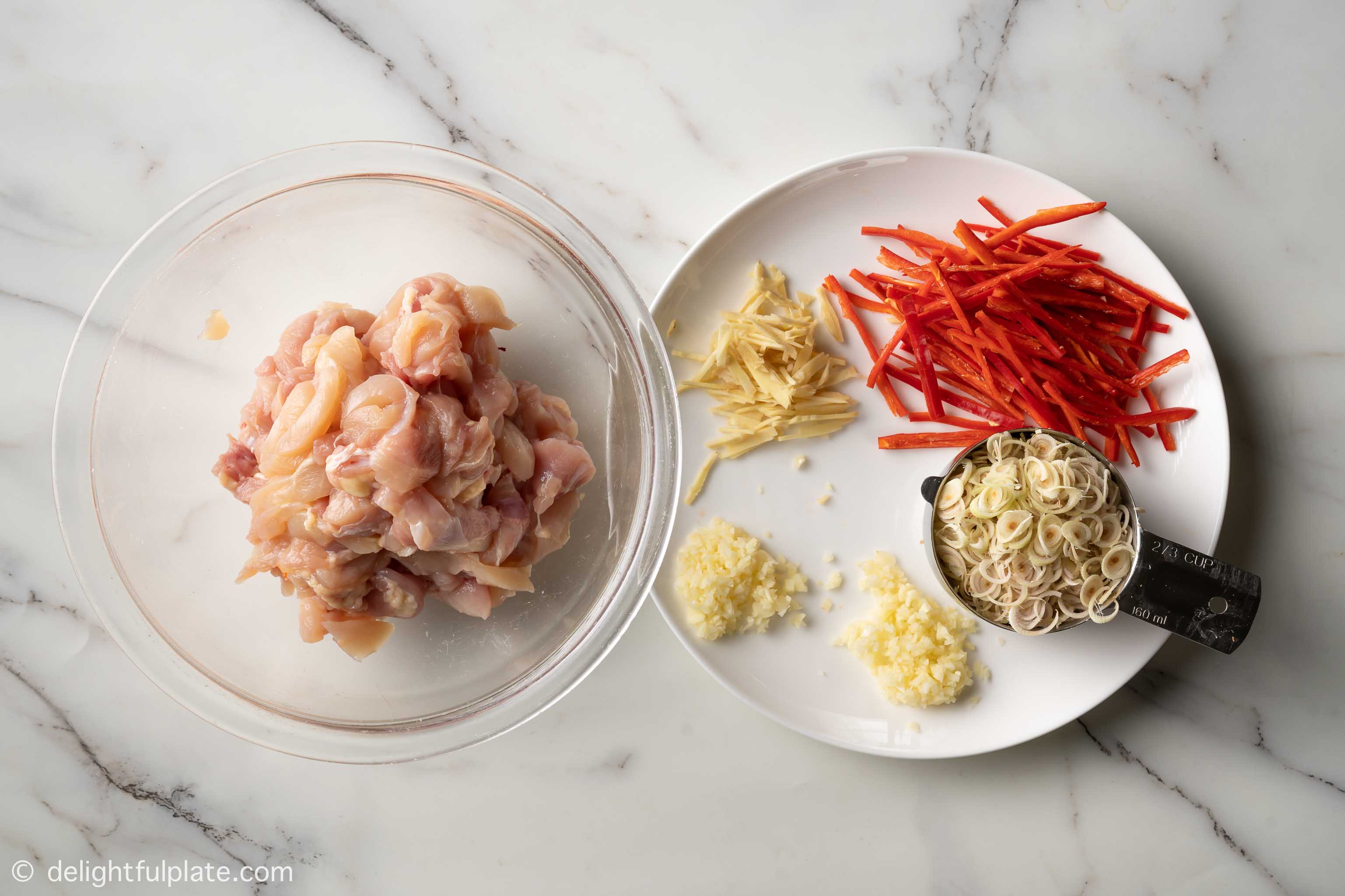 plates with ingredients for Vietnamese lemongrass chicken